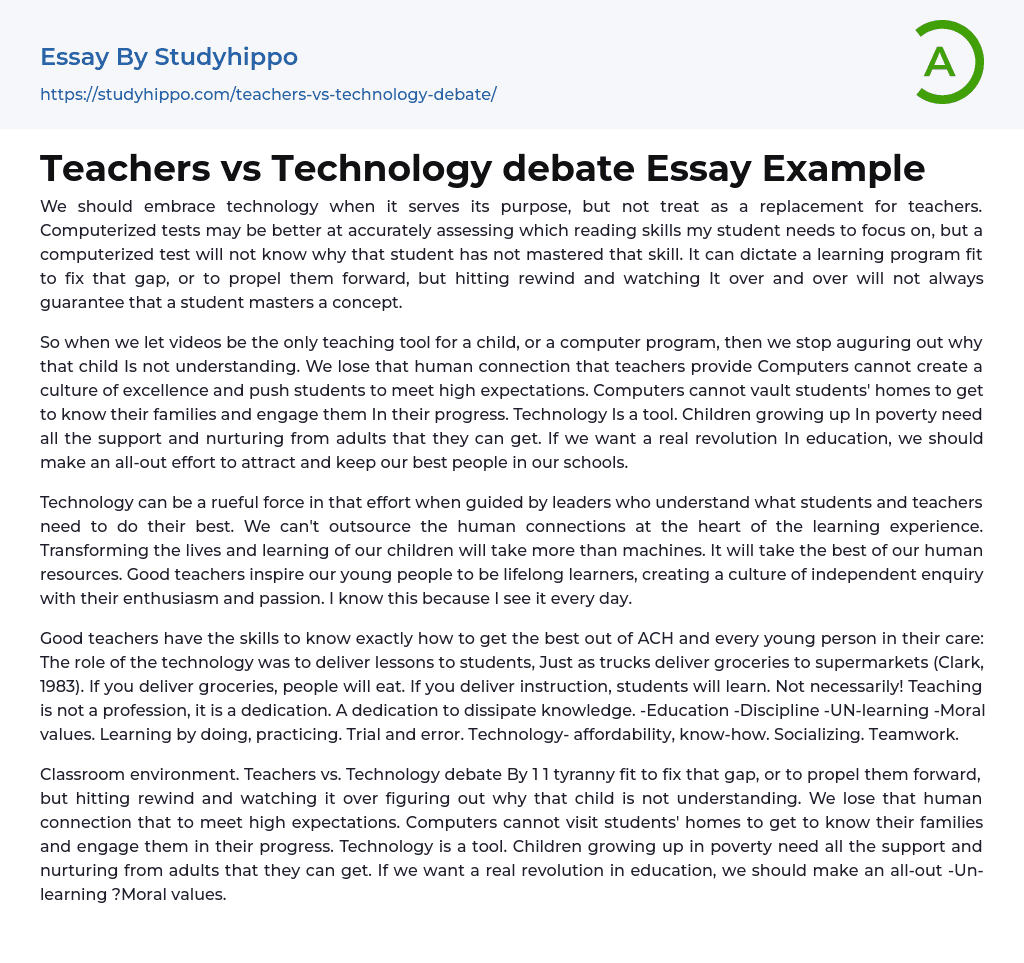 Teachers vs Technology debate Essay Example