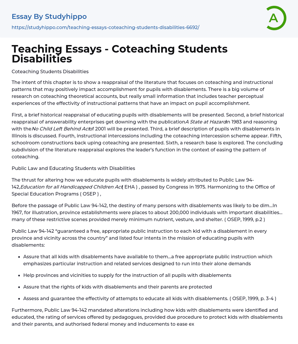 Teaching Essays – Coteaching Students Disabilities