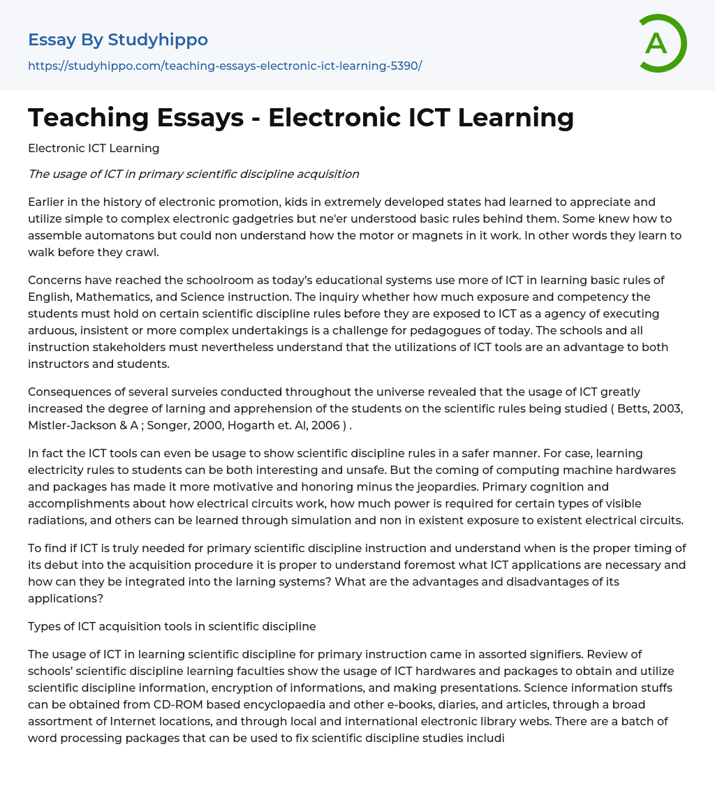 Teaching Essays – Electronic ICT Learning
