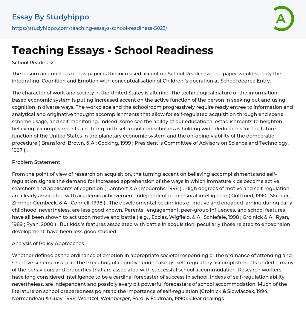 Teaching Essays – School Readiness