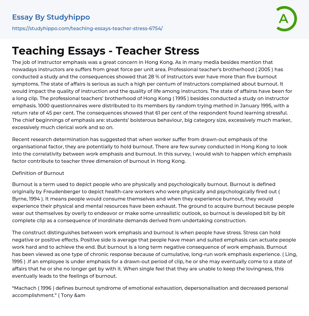 Teaching Essays – Teacher Stress