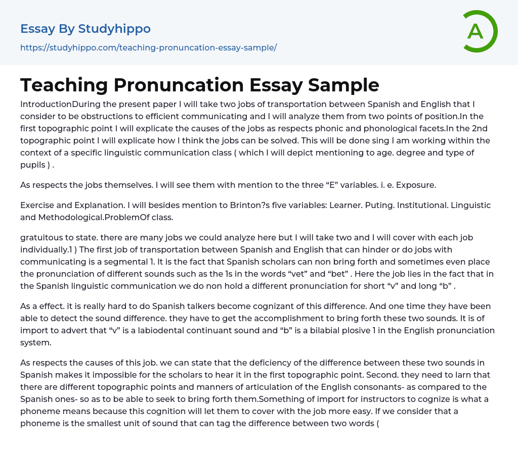 Teaching Pronuncation Essay Sample