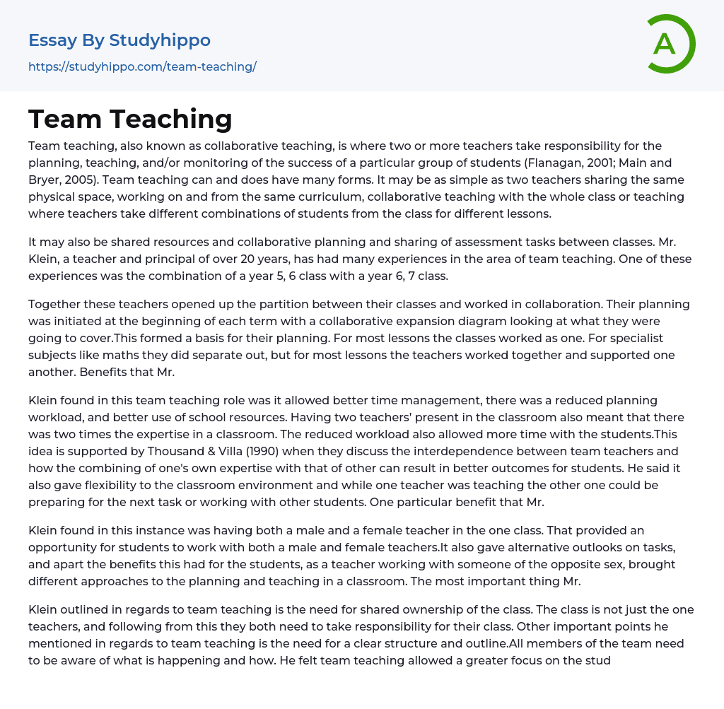 Team Teaching Essay Example