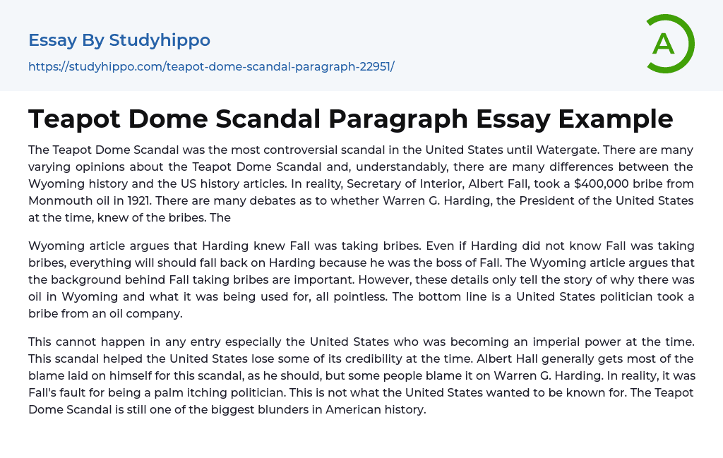 Teapot Dome Scandal Paragraph Essay Example