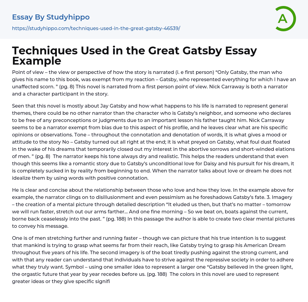 Techniques Used in the Great Gatsby Essay Example