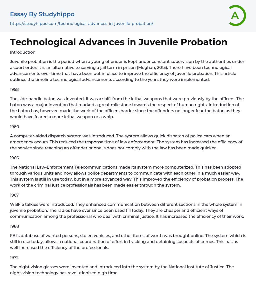 Technological Advances in Juvenile Probation Essay Example