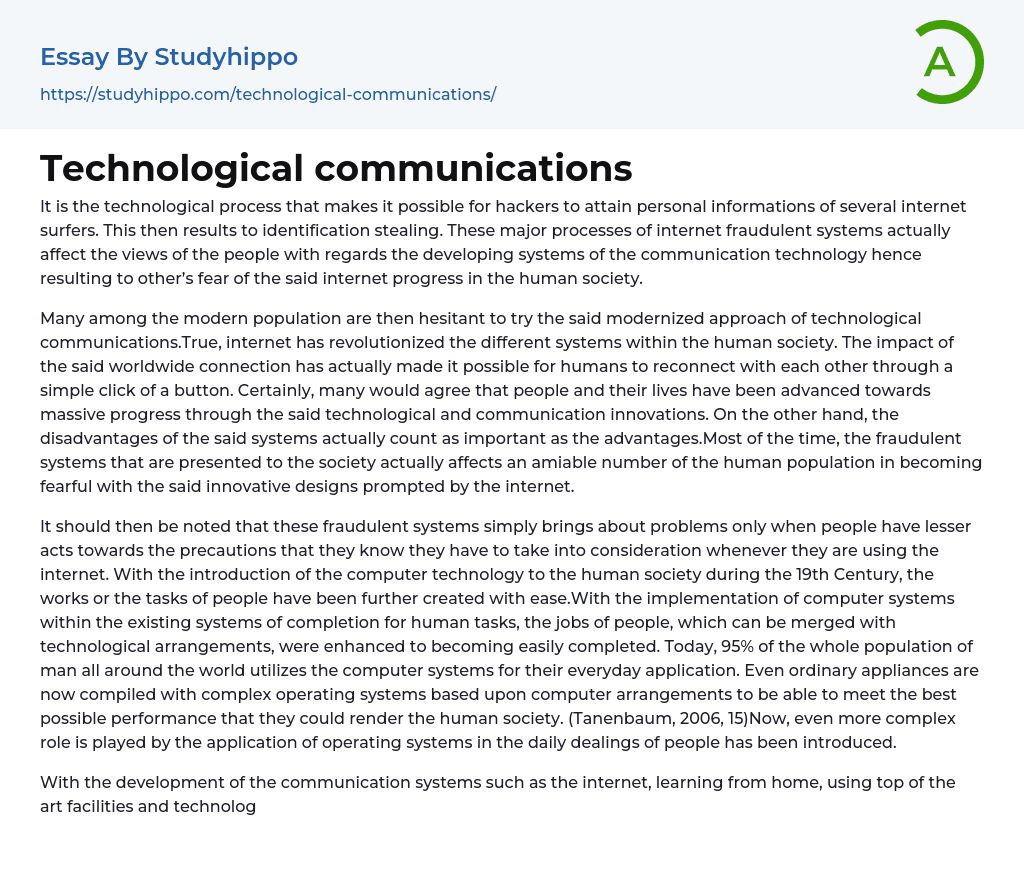 Technological communications Essay Example