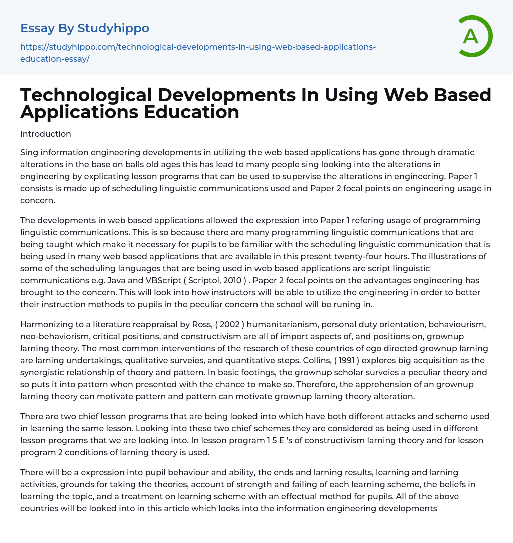 Technological Developments In Using Web Based Applications Education Essay Example