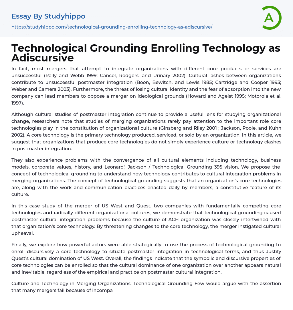 Technological Grounding Enrolling Technology as Adiscursive Essay Example