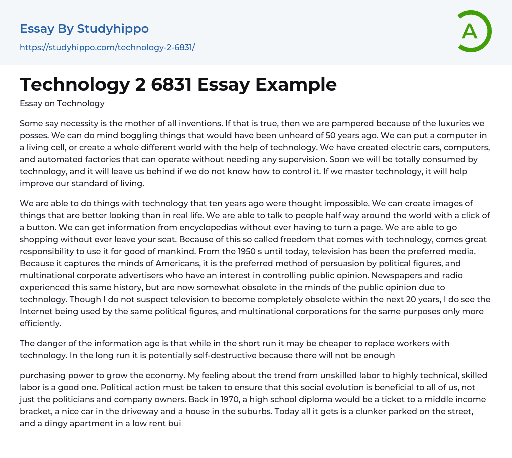 Technology 2 6831 Essay Example