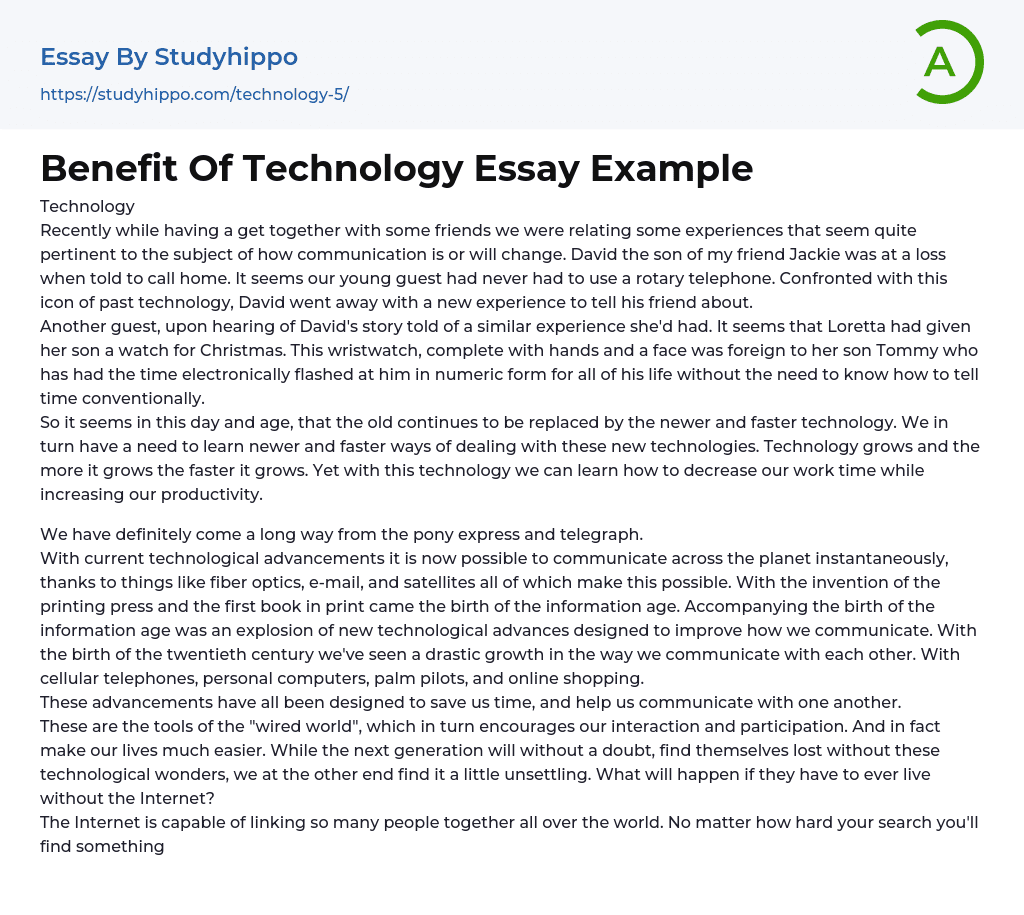Benefit Of Technology Essay Example