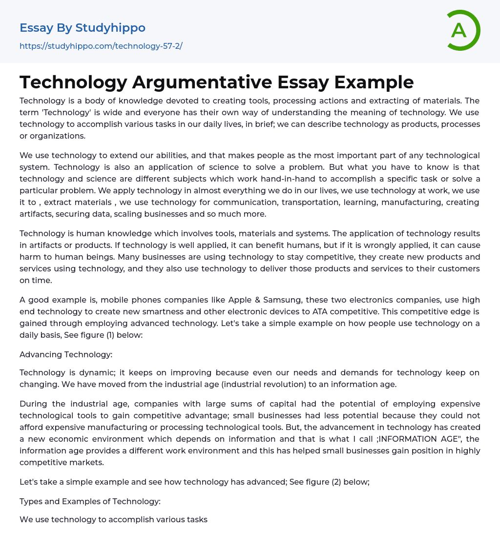 Technology Argumentative Essay Example