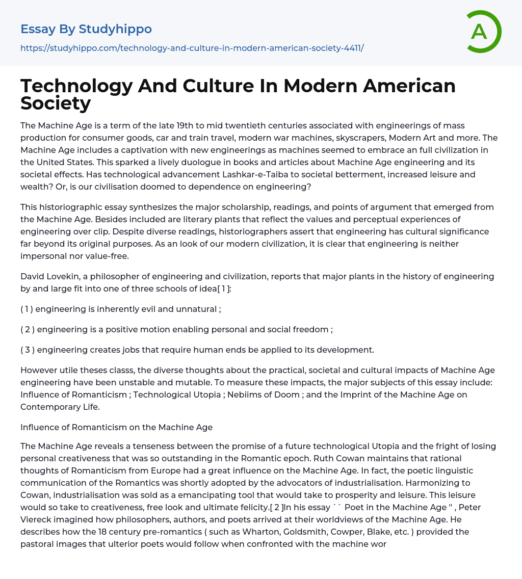 Technology And Culture In Modern American Society Essay Example