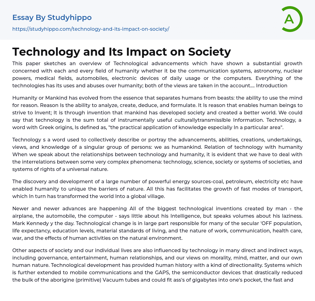 essay about technology and society