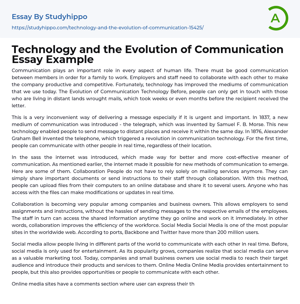 Technology and the Evolution of Communication Essay Example