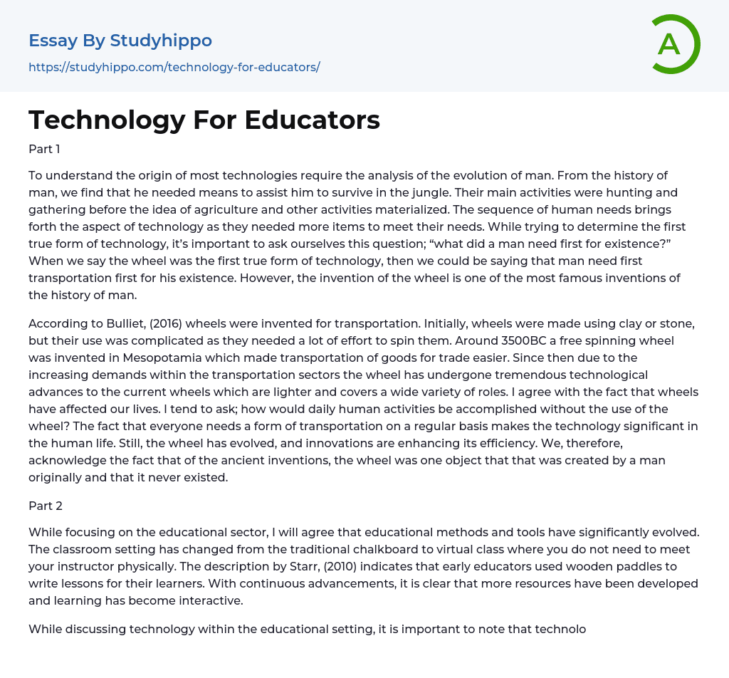 Technology For Educators Essay Example