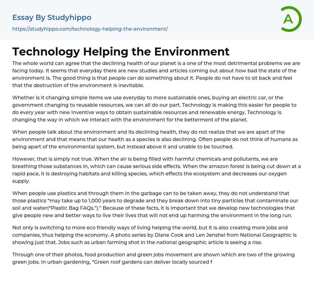 Technology Helping the Environment Essay Example