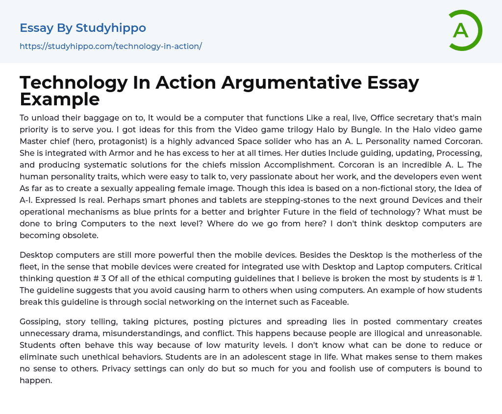Technology In Action Argumentative Essay Example