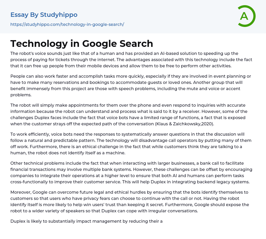 Technology in Google Search Essay Example