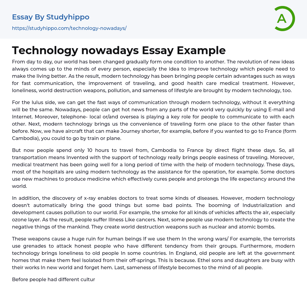 essay about technology nowadays