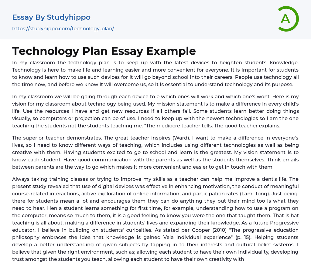 Technology Plan Essay Example