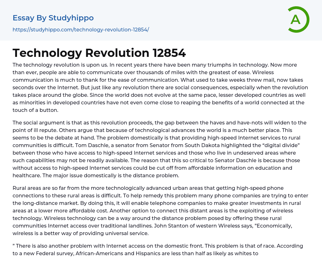 Technology Revolution 12854 Essay Example