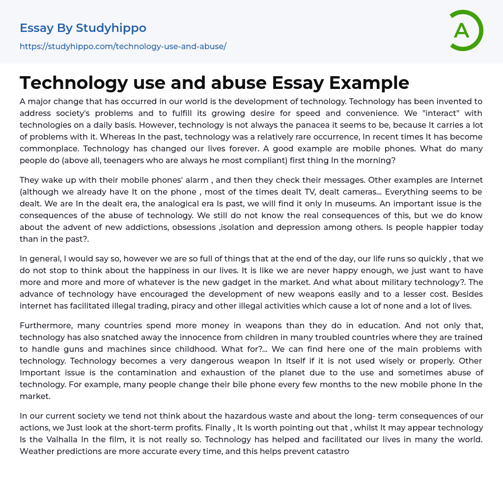 Technology use and abuse Essay Example