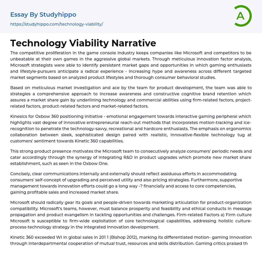 Technology Viability Narrative Essay Example