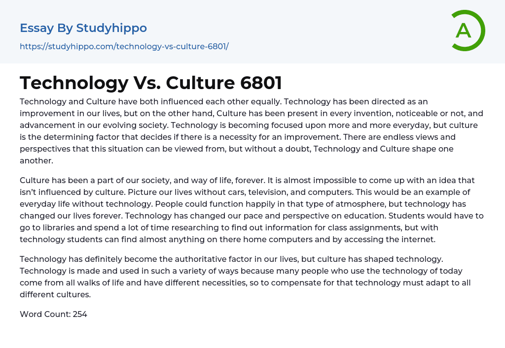 Technology Vs. Culture 6801 Essay Example