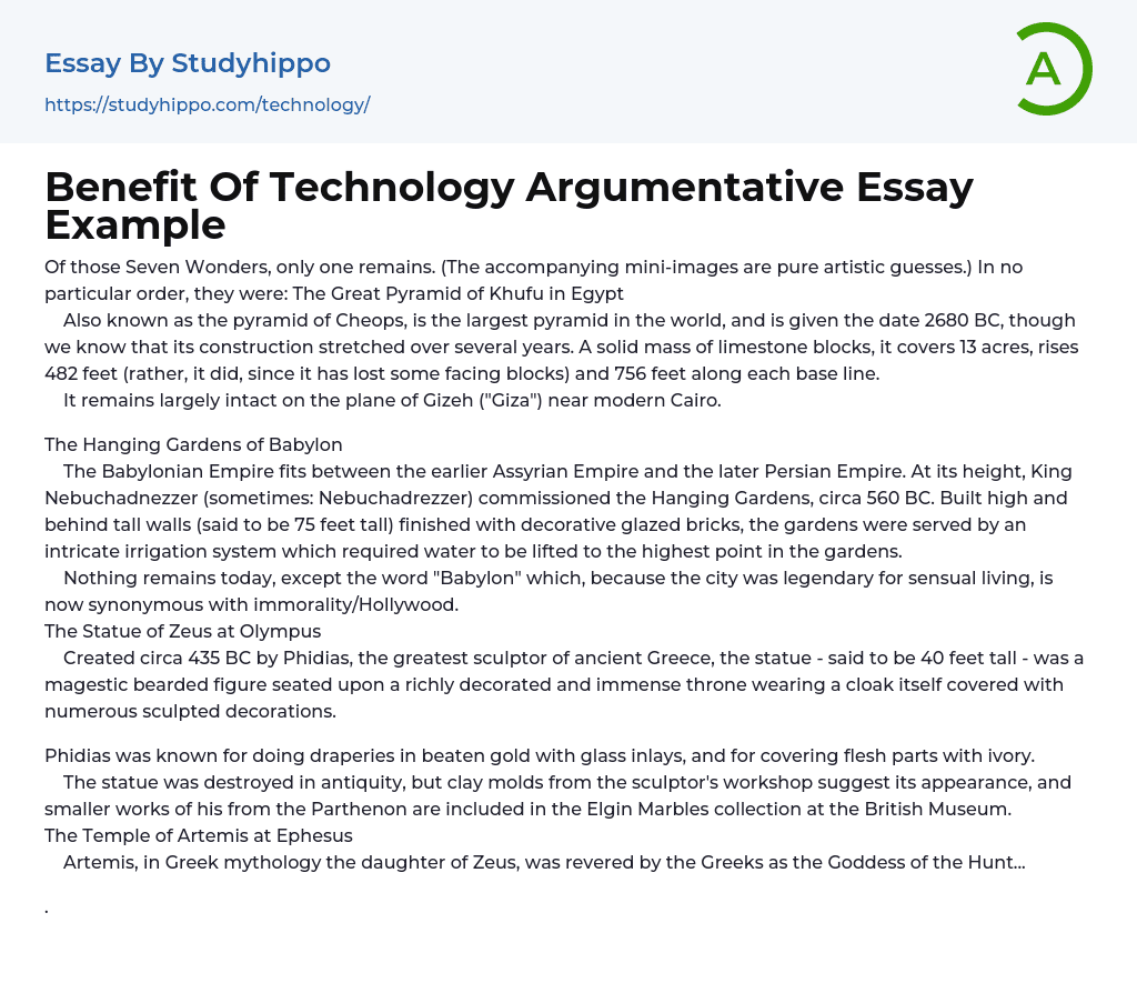 Benefit Of Technology Argumentative Essay Example