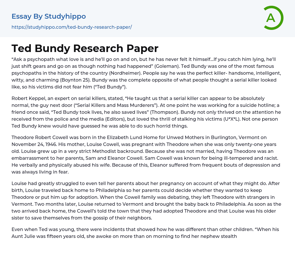 Ted Bundy Research Paper Essay Example