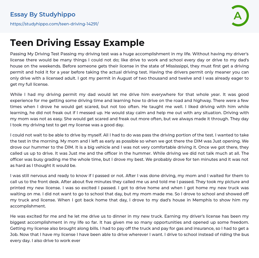 Teen Driving Essay Example