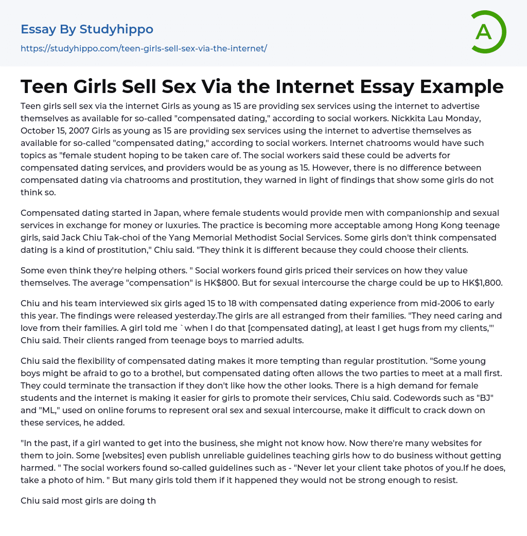 Teen Girls Sell Sex Via the Internet Essay Example