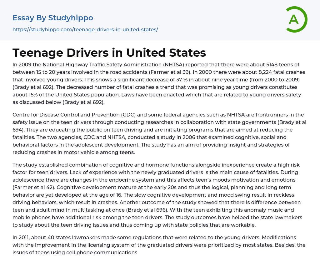 Teenage Drivers in United States Essay Example