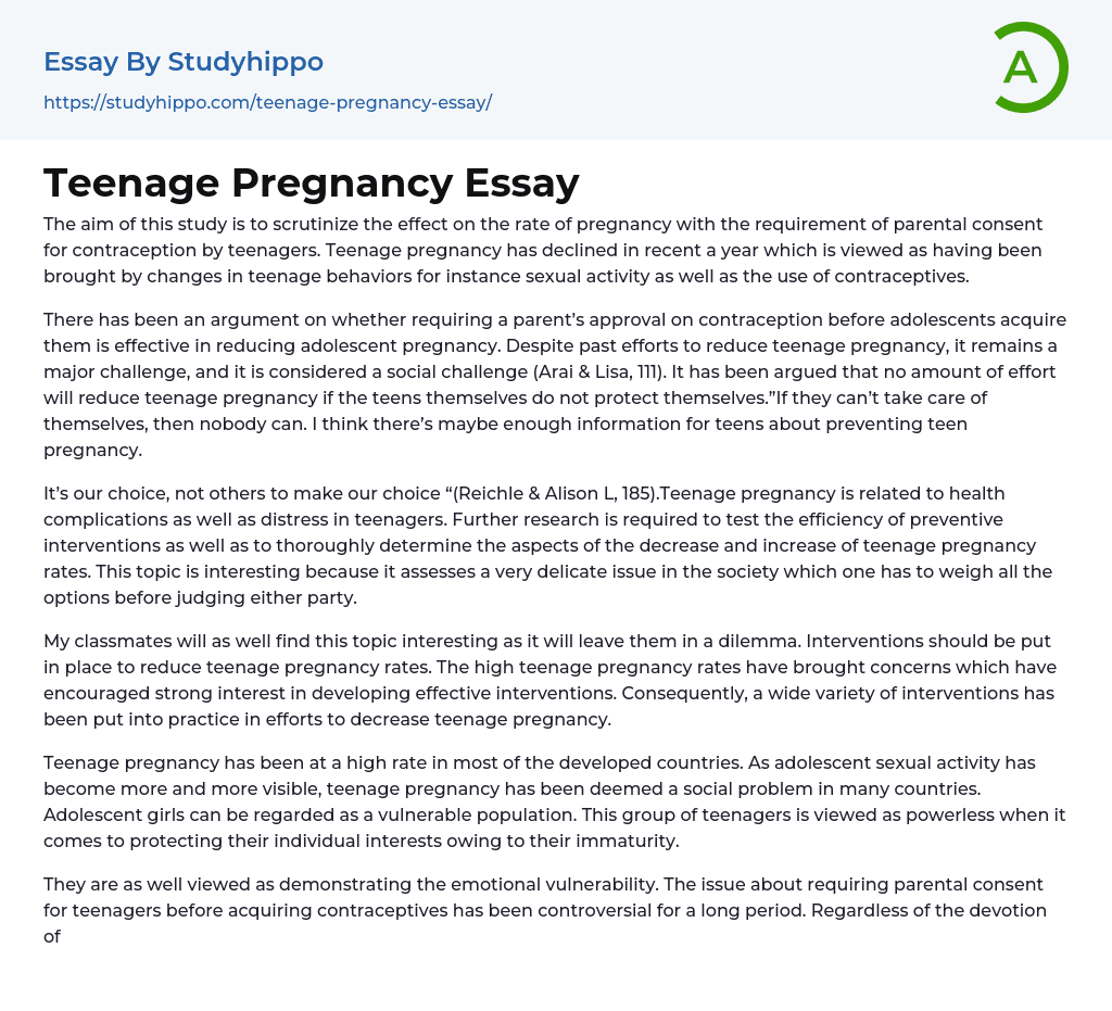 Teenage Pregnancy Essay