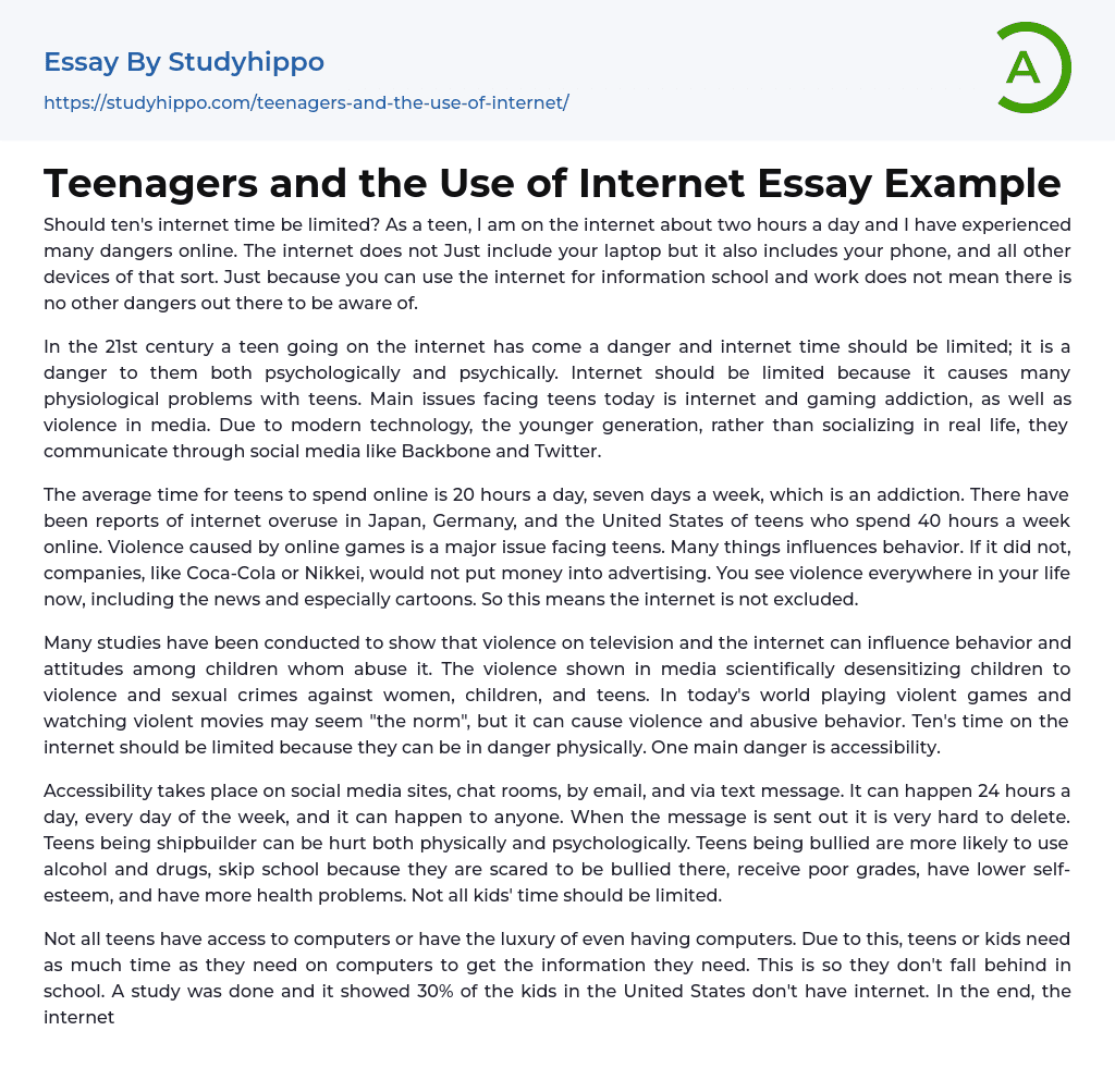 Teenagers and the Use of Internet Essay Example