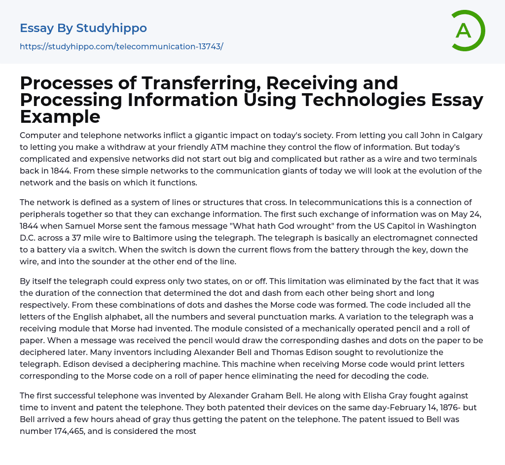 Processes of Transferring, Receiving and Processing Information Using Technologies Essay Example