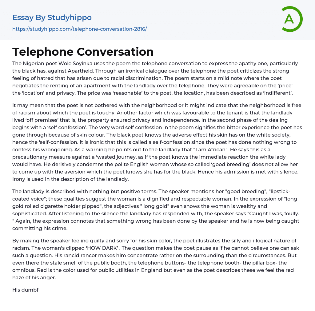 Telephone Conversation Essay Example