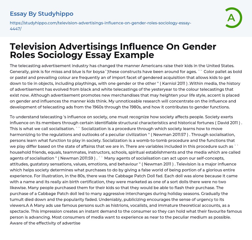 Television Advertisings Influence On Gender Roles Sociology Essay Example