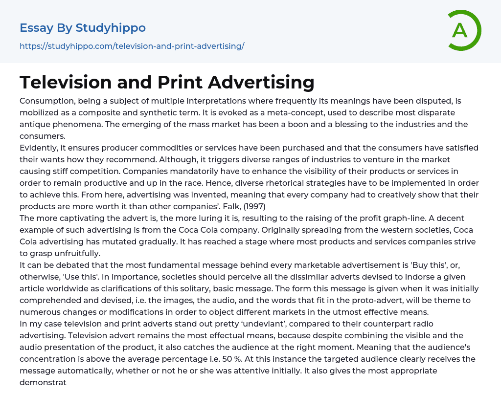 Television and Print Advertising Essay Example