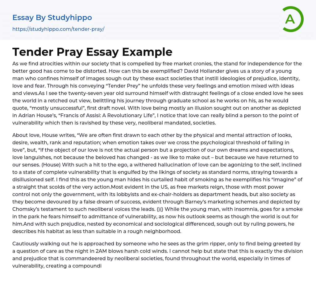 Tender Pray Essay Example