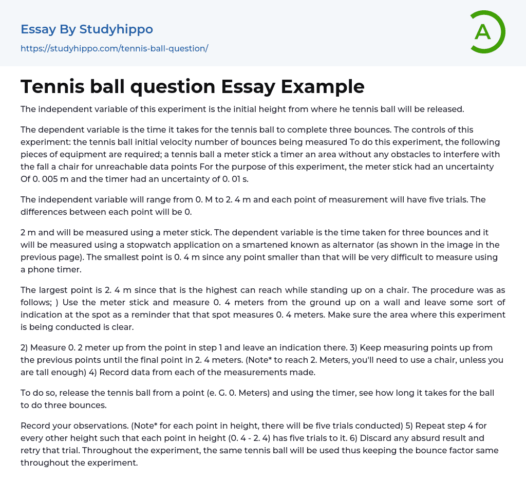 Tennis ball question Essay Example