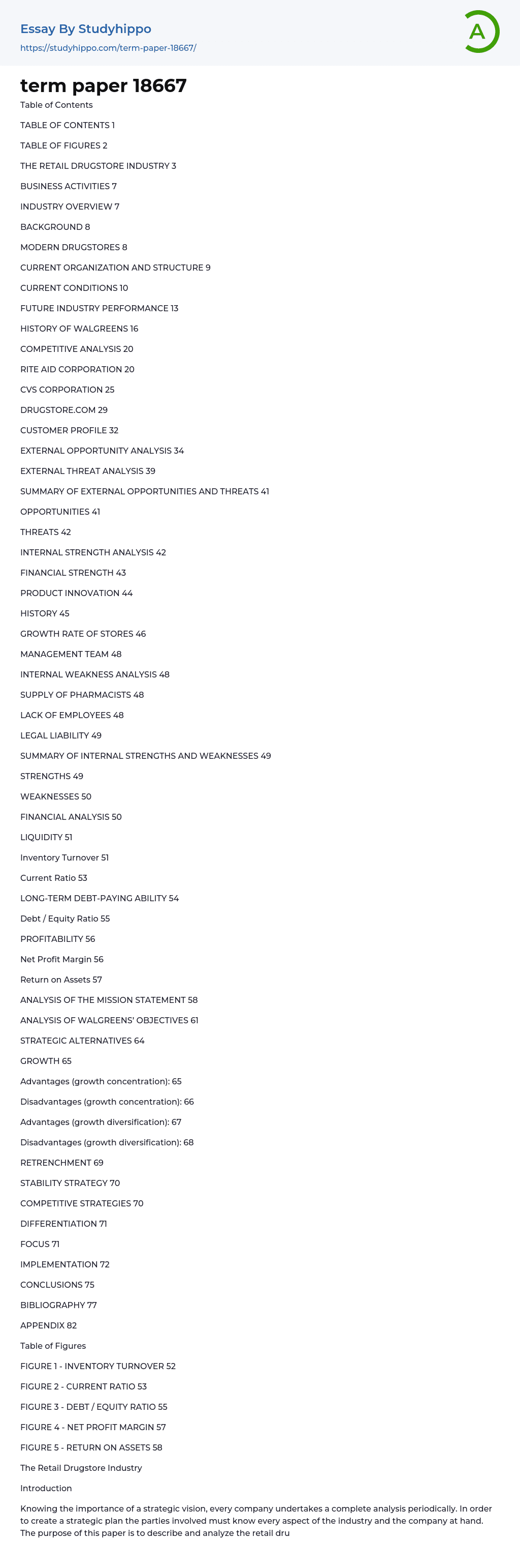 The Retail Drugstore Industry Essay Example