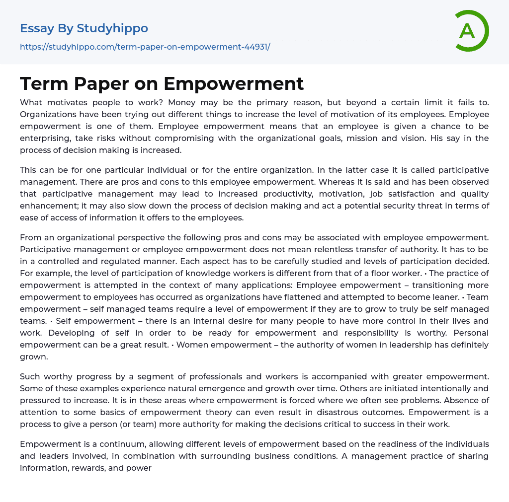 Term Paper on Empowerment Essay Example