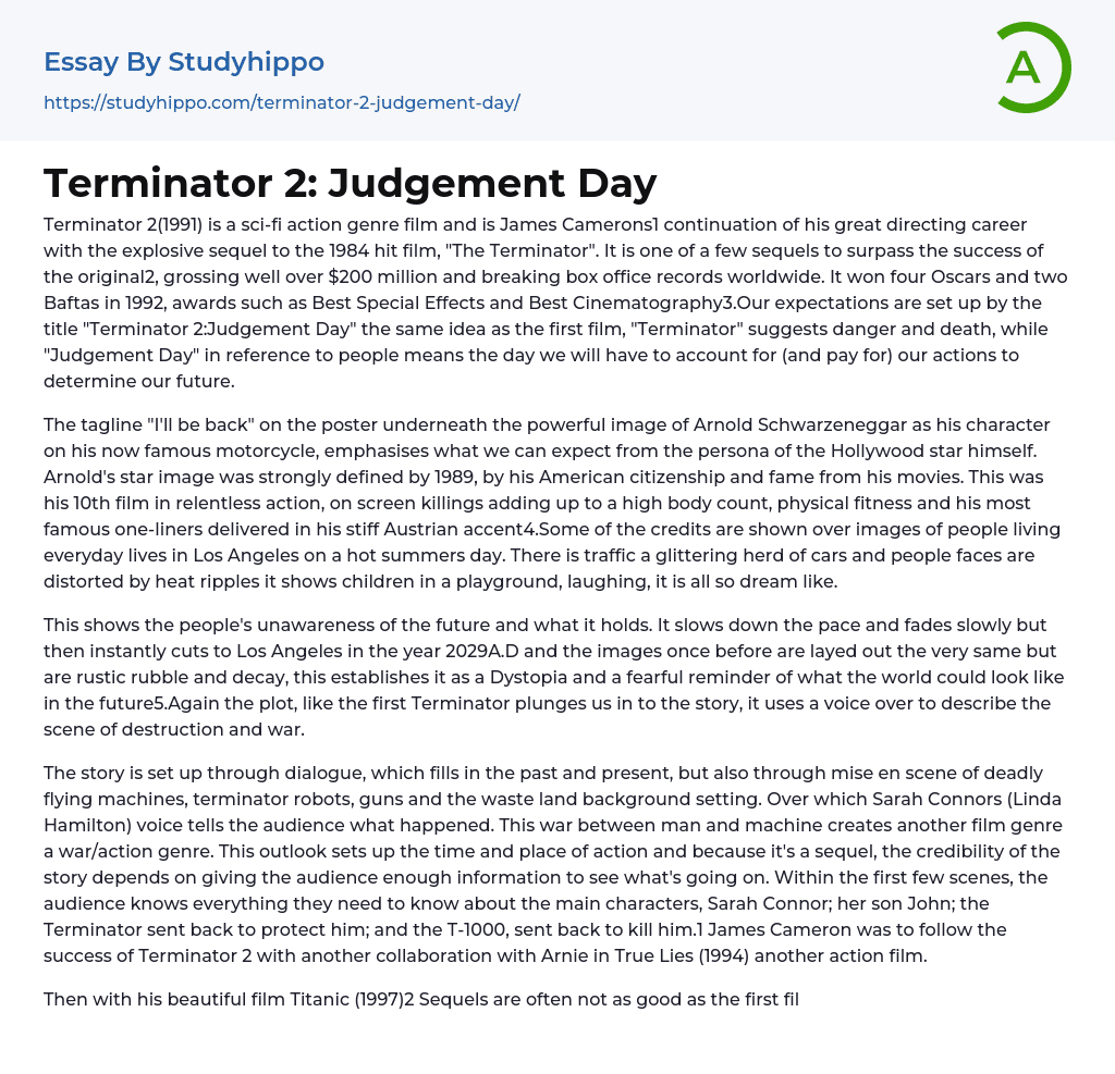 Terminator 2: Judgement Day Essay Example