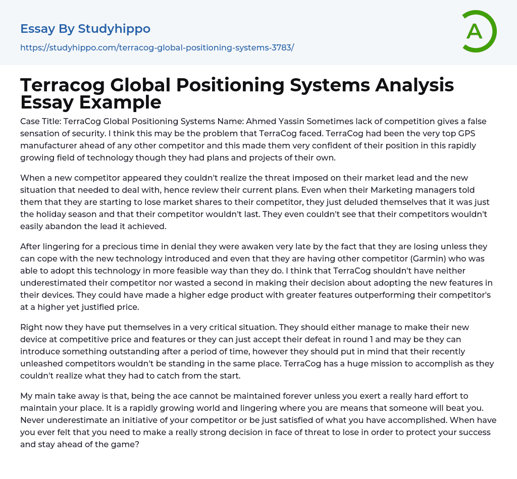Terracog Global Positioning Systems Analysis Essay Example