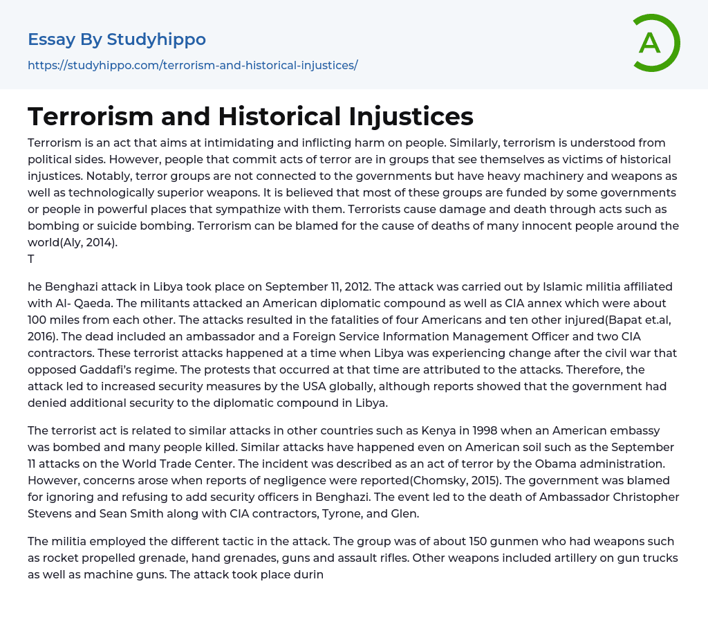 Terrorism and Historical Injustices Essay Example
