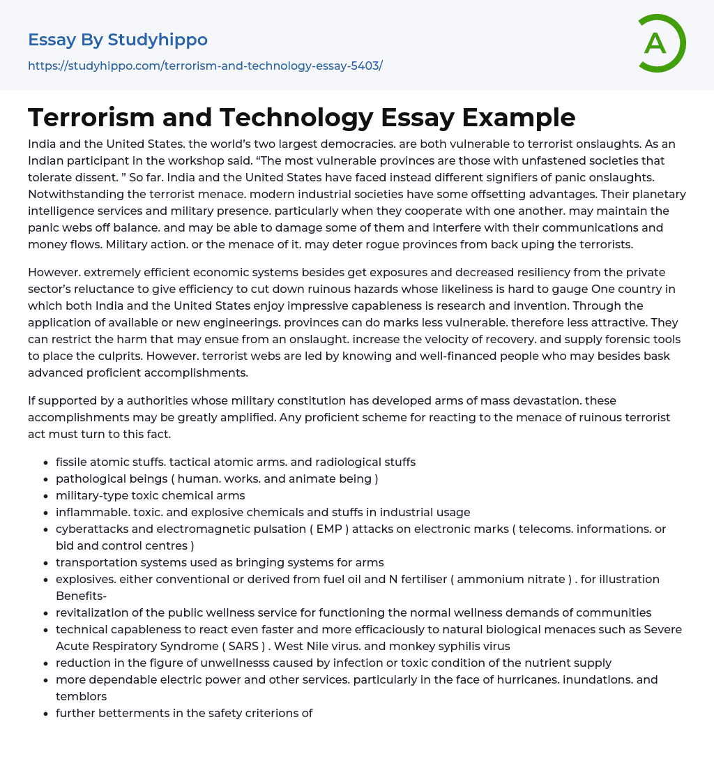 Terrorism and Technology Essay Example
