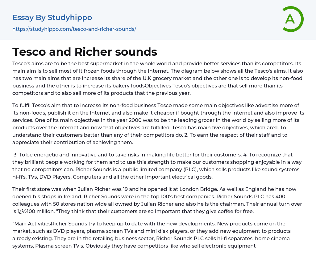 Tesco and Richer sounds Essay Example
