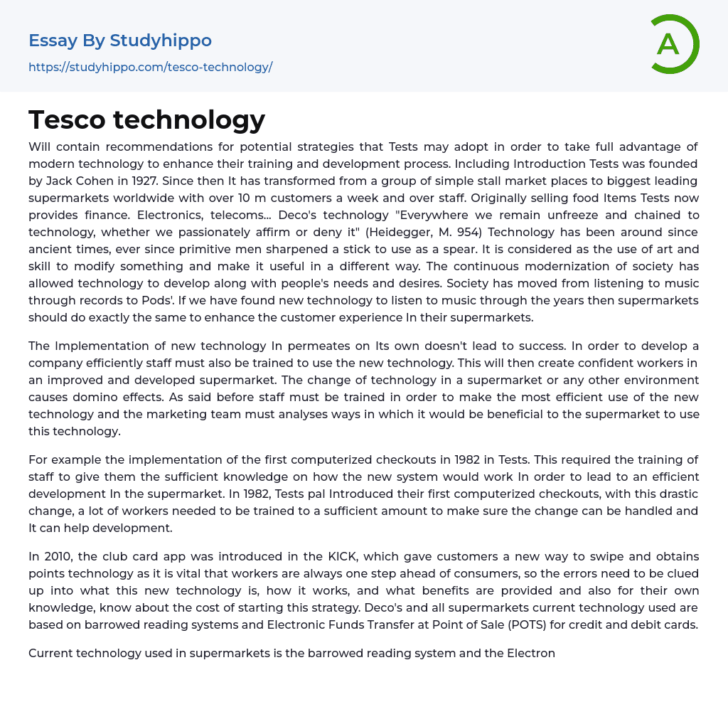 Tesco technology Essay Example